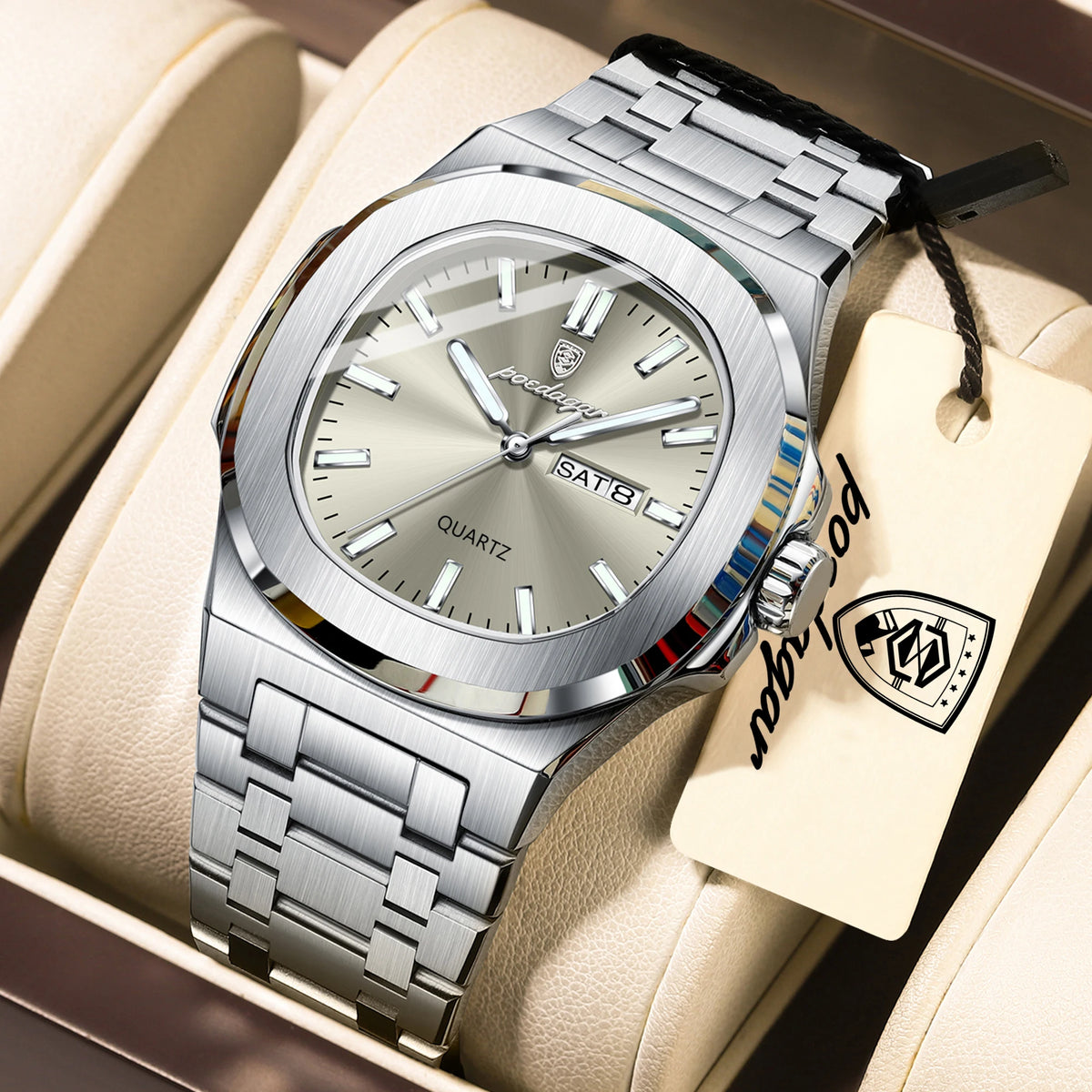 Reloj de pulsera para hombre POEDAGAR, de cuarzo, original, resistente al agua, luminoso, con fecha y día de la semana, de acero inoxidable, estilo ejecutivo