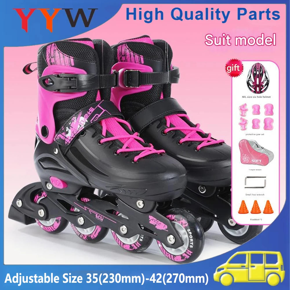 Juego de zapatos de patín en línea parpadeantes con casco, codo, rodilleras, patines de 4 ruedas para niños y mujeres, zapatillas de patinaje al aire libre