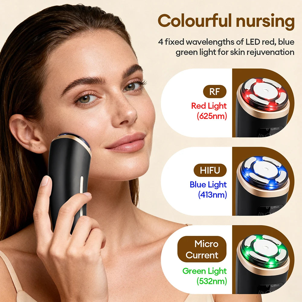 Máquina HIFU Mini para Uso Doméstico, Dispositivo de Rejuvenecimiento Facial con Radiofrecuencia, LED y Ultrasonido, Masajeador Antiarrugas para Rostro, Mentón, Cuello y Ojos