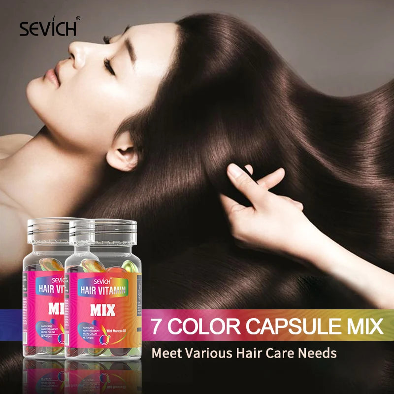 30 Uds. Cápsula de vitamina para el cabello antipérdida, aceite complejo de queratina, suero para el cabello suave y sedoso, mascarilla para el cabello, reparación de Frizz dañado Sevich