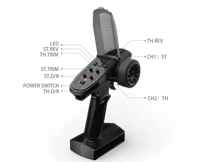 Control remoto negro tipo pistola con botones para coche RC 4WD