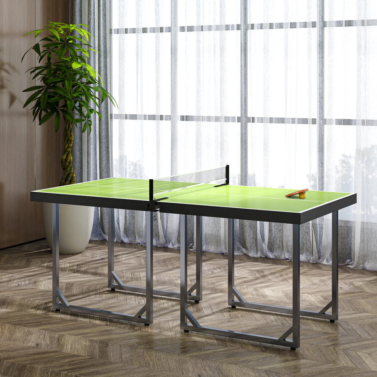 HOMCOMMesa de Ping-Pong Plegable con Red y Marco de Acero Fácil de Transportar para Interior y Exterior 182x91x76 cm Verde