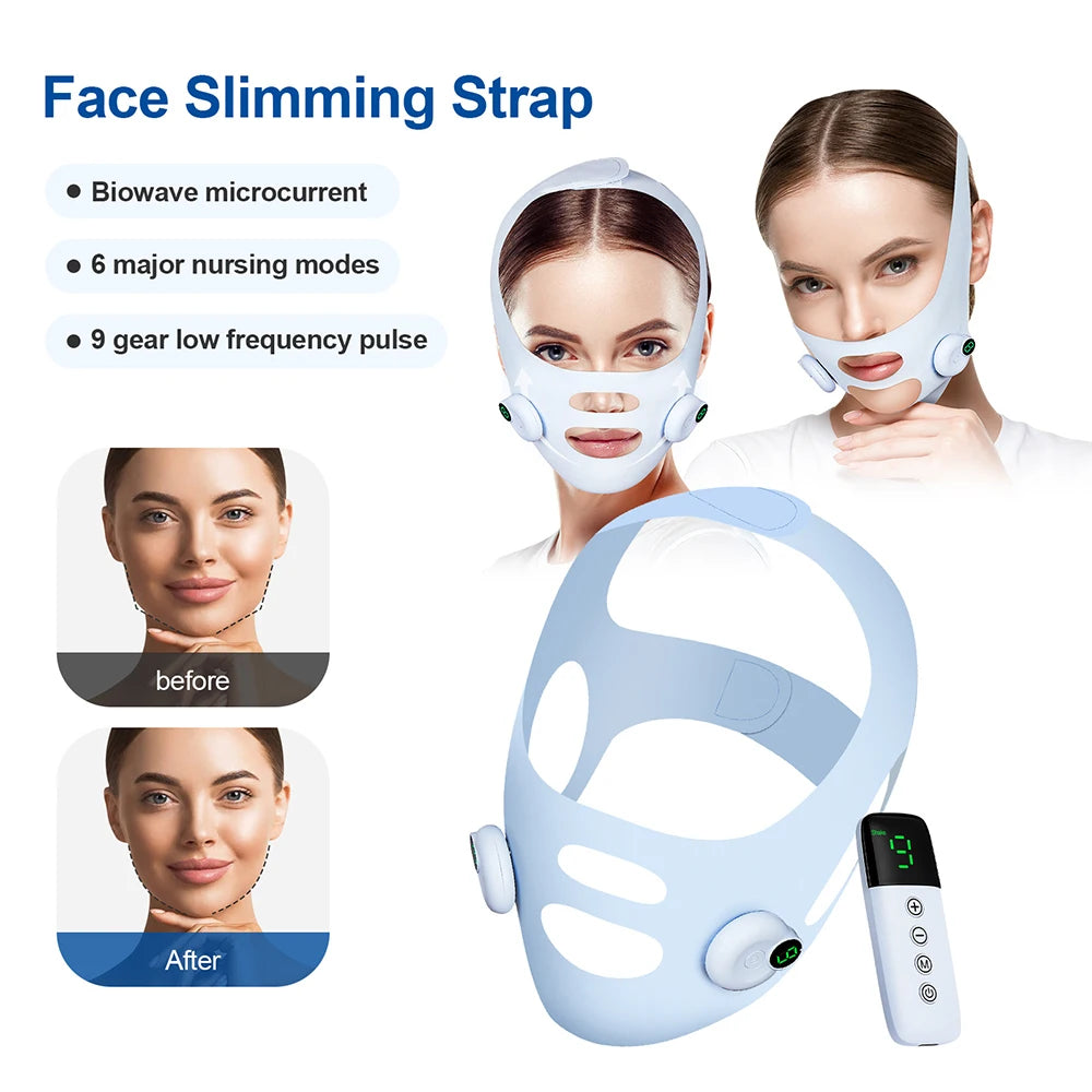 Banda Elástica Eléctrica para Adelgazar el Rostro, Correa para la Barbilla en Forma de V, Masajeador Facial, Eliminación de Edema, Mascarilla, Cinturón de Elevación Facial en Forma de V