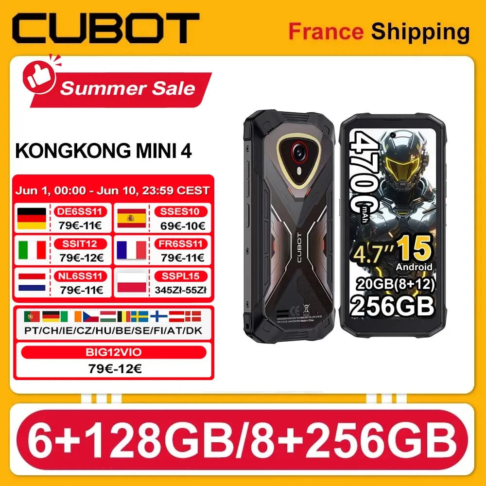 Smartphone resistente Cubot KingKong Mini 4 Android 15, pantalla de 4,7 pulgadas, 90Hz, 4700mAh, 6GB+128GB, 8GB+256GB, NFC, 48MP, luz de camping