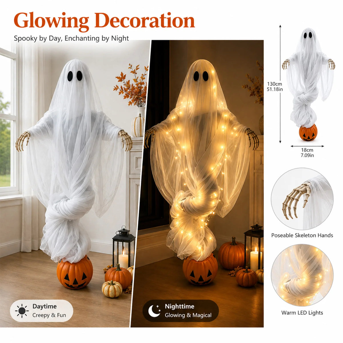 Luces Ambientales de Calabaza y Fantasma para Halloween, Decoraciones de Jardín para Exteriores, Adornos de Fantasma para Jardín, Accesorios de Decoración para Casa Embrujada