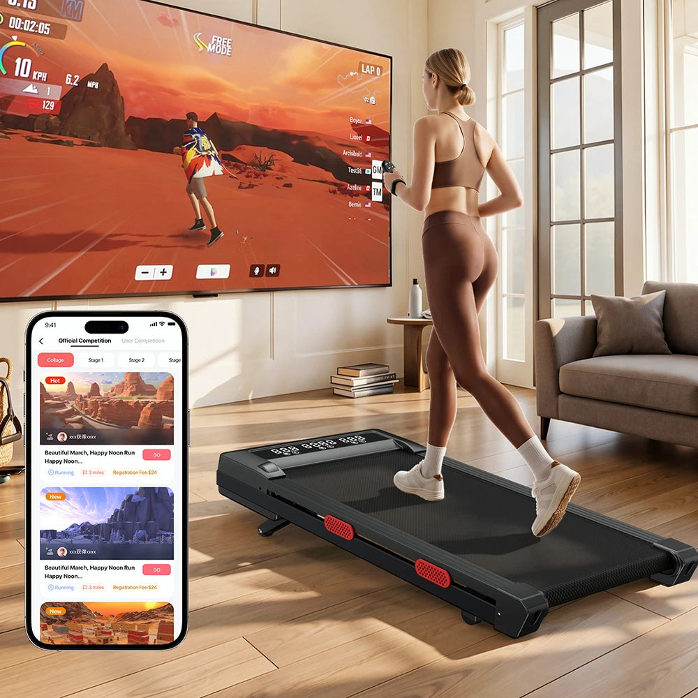 Caminadora Plegable MJWW con Inclinación del 9%, Velocidad de 3.8 mph/6 km/h, Pantalla LCD, Monitoreo por Aplicación, Motor de 3.0 HP, Máquina de Ejercicio para el Hogar