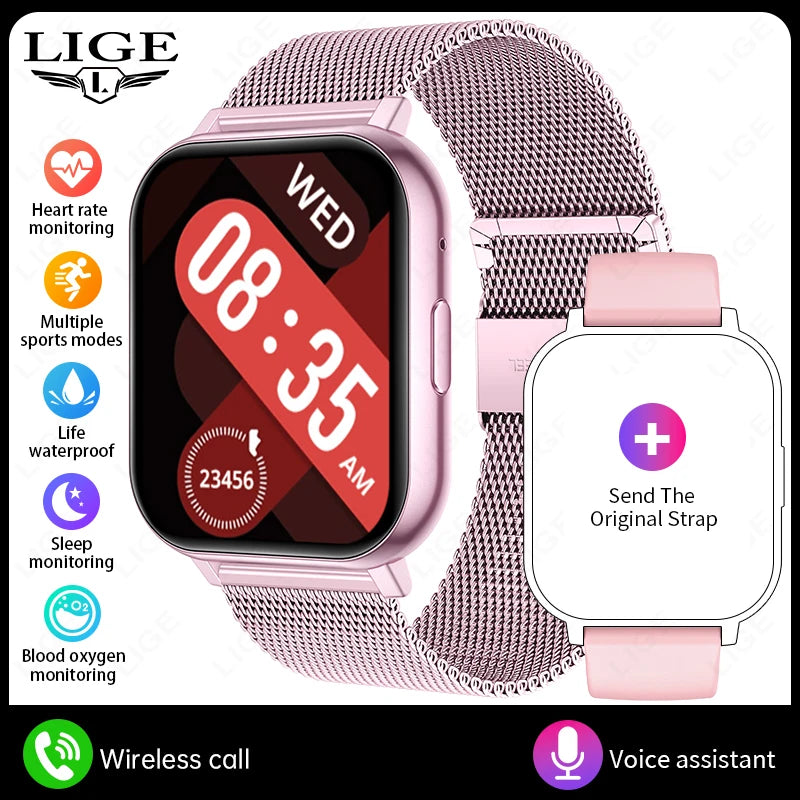 LIGE 2026 Nuevo reloj inteligente para mujer y hombre, reloj inteligente con llamadas Bluetooth, monitoreo de oxígeno en sangre y frecuencia cardíaca, regalo de vacaciones para mujer y hombre