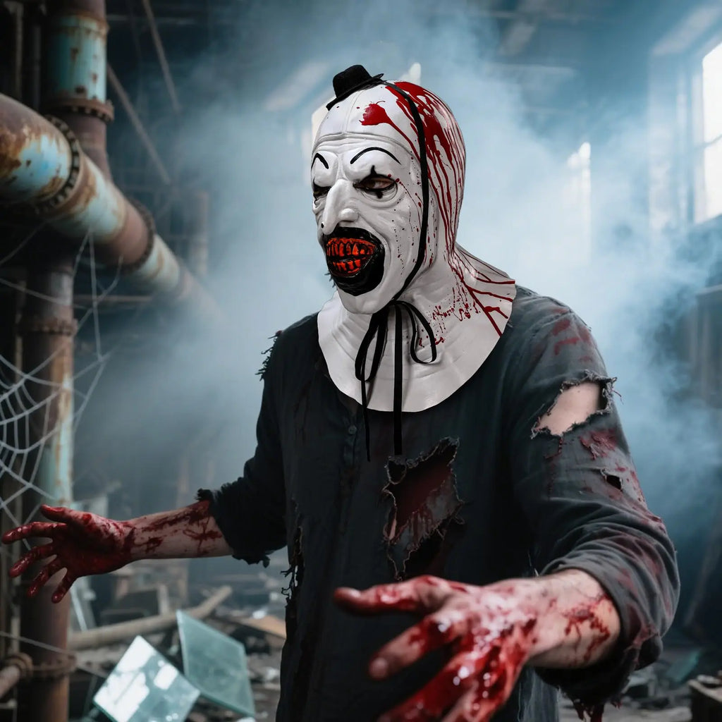 Máscara de zombis de payaso de arte terrorífico de Halloween, máscara sangrienta malvada de terror aterrador, fiesta de disfraces de demonio espeluznante para fiesta, accesorios de Cosplay