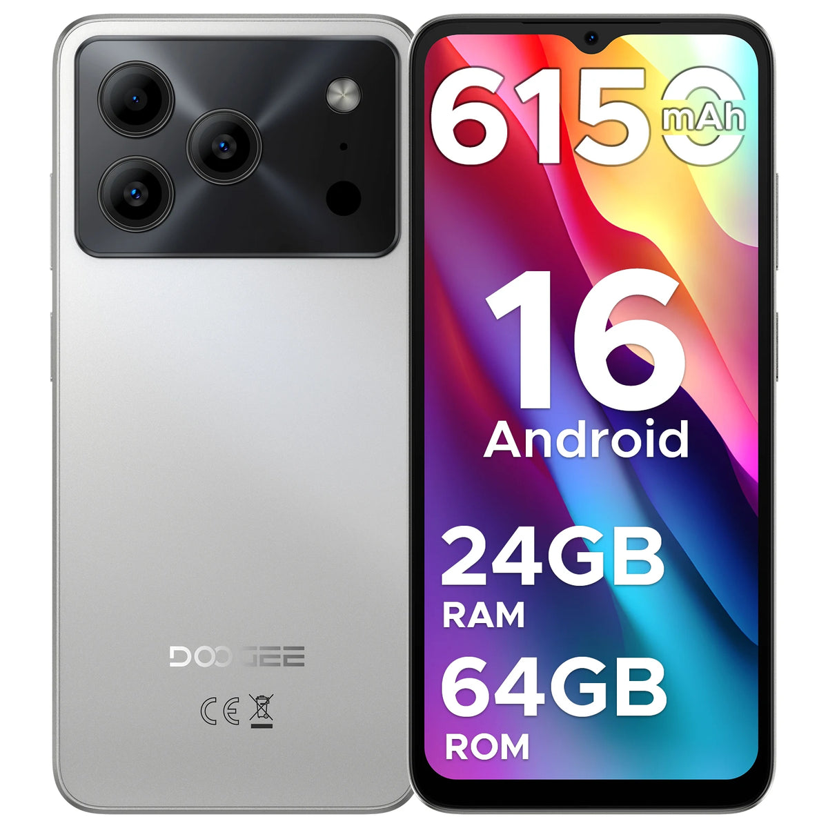 Smartphone DOOGEE Note 56 Android 16, batería grande de 6150 mAh, pantalla de 6.56" a 90 Hz, 24 GB + 64 GB, 8 MP + 5 MP, desbloqueo facial