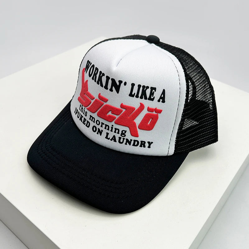 Gorra de béisbol estilo americano para crucero, con estampado de anime y letras, de malla tipo camionero, transpirable, para hombres y mujeres, versátil y a la moda