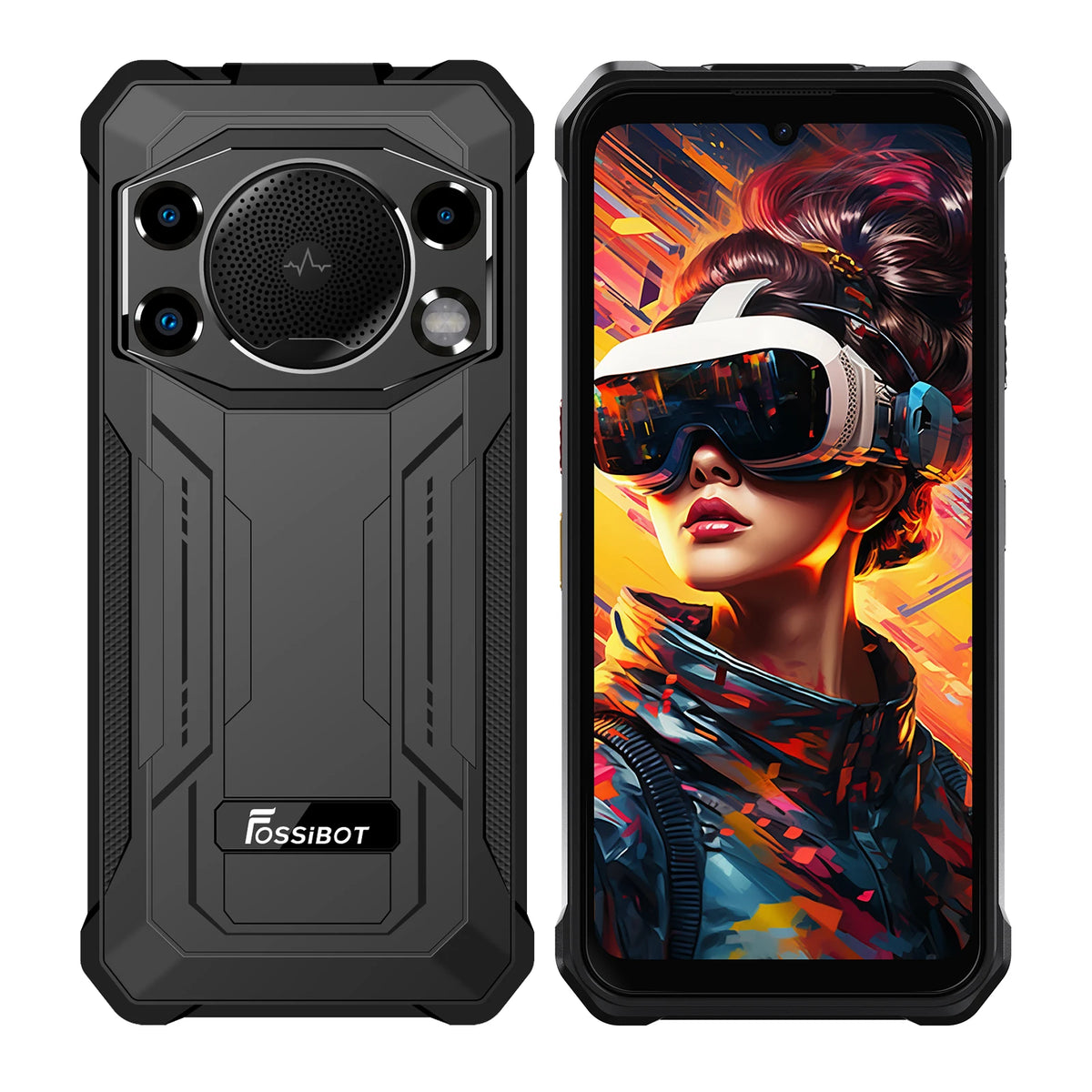 Smartphone resistente Fossibot F110L, Android 15, 12GB (4+8GB ampliables) de RAM, 128GB de ROM, pantalla HD+ IPS de 6.745", batería grande de 10000mAh, triple cámara de 50MP+8MP+5MP, NFC GPS