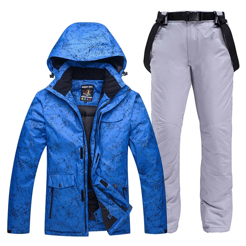 -30 Conjuntos de trajes de nieve blancos para hombres o mujeres Ropa de invierno al aire libre Ropa de snowboard Disfraces impermeables Chaqueta de esquí + Baberos de pantalón de nieve