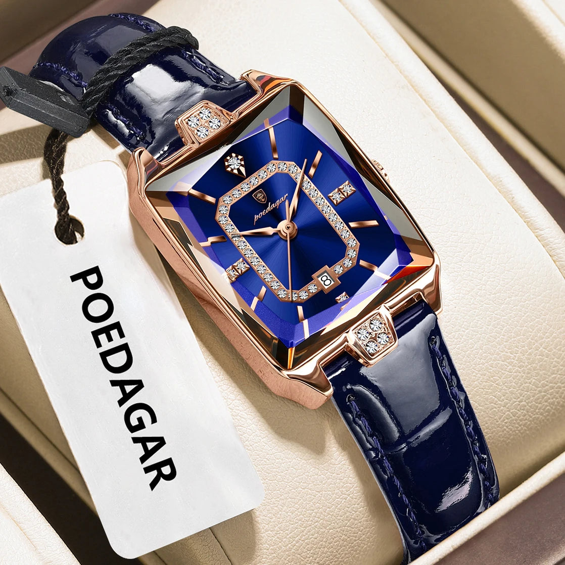 Reloj de pulsera para mujer POEDAGAR de alta calidad, resistente al agua, con fecha, correa de piel, reloj de cuarzo de lujo, rectangular para mujer