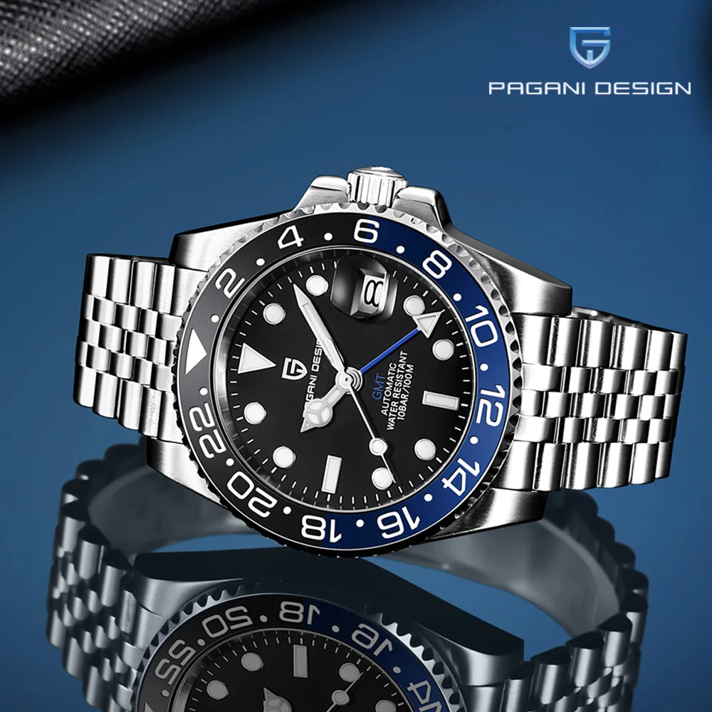 PAGANI DESIGN Reloj automático para hombre, cristal de zafiro, 40 mm, cerámica, GMT, reloj de pulsera mecánico, marca de lujo, deportivo, impermeable