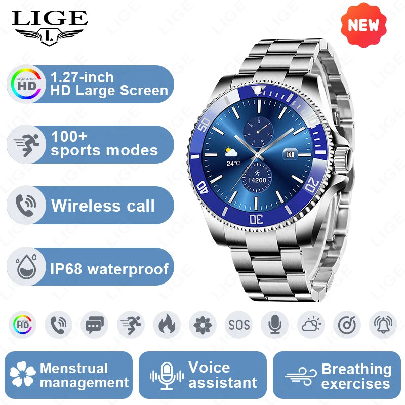 Reloj inteligente LIGE 2026 para hombre, resistente al agua IP68, llamadas Bluetooth, reloj deportivo para hombre, pantalla HD de 1.27", monitor de salud, nuevo reloj inteligente
