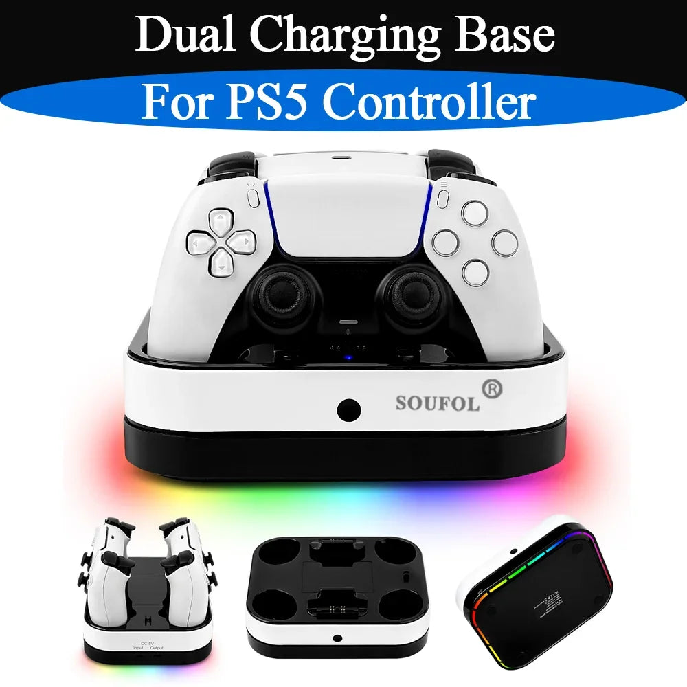 Base de carga doble de alta calidad para PS5 con cable, indicador LED, estación de acoplamiento de soporte de carga para accesorios de mando de PS5