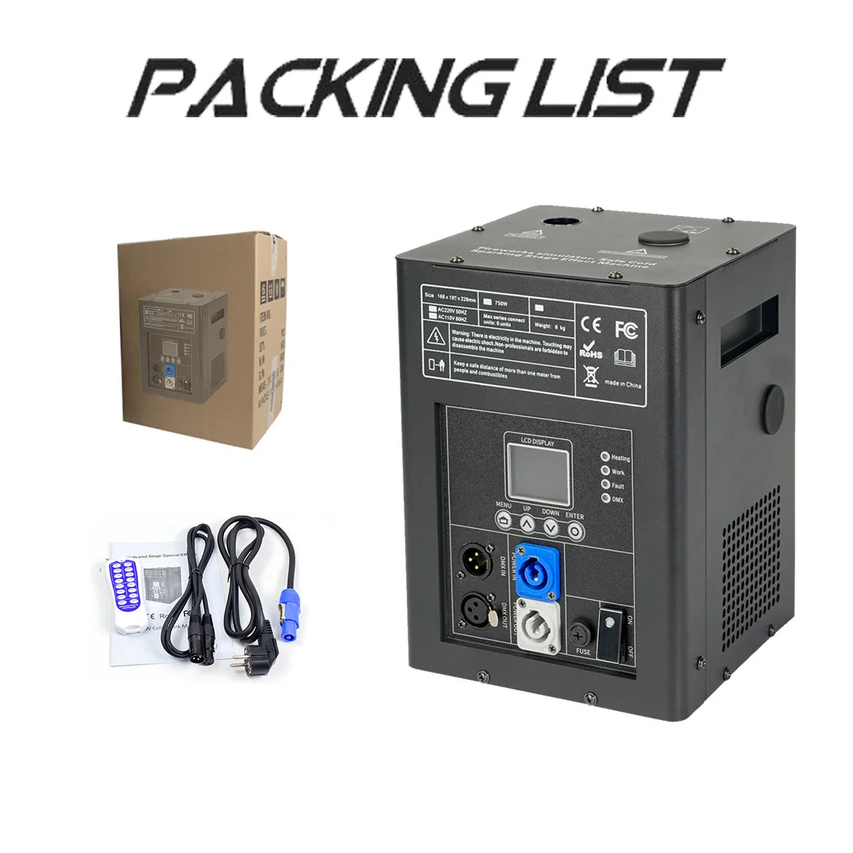 Máquina de Chispas Frías de 750W con Polvo DMX, Control Remoto Inalámbrico, Fuente de Fuegos Artificiales Fríos para Escenario, Bodas, Fiestas y Espectáculos, Máquina de Chispas Frías con Estuche de Transporte