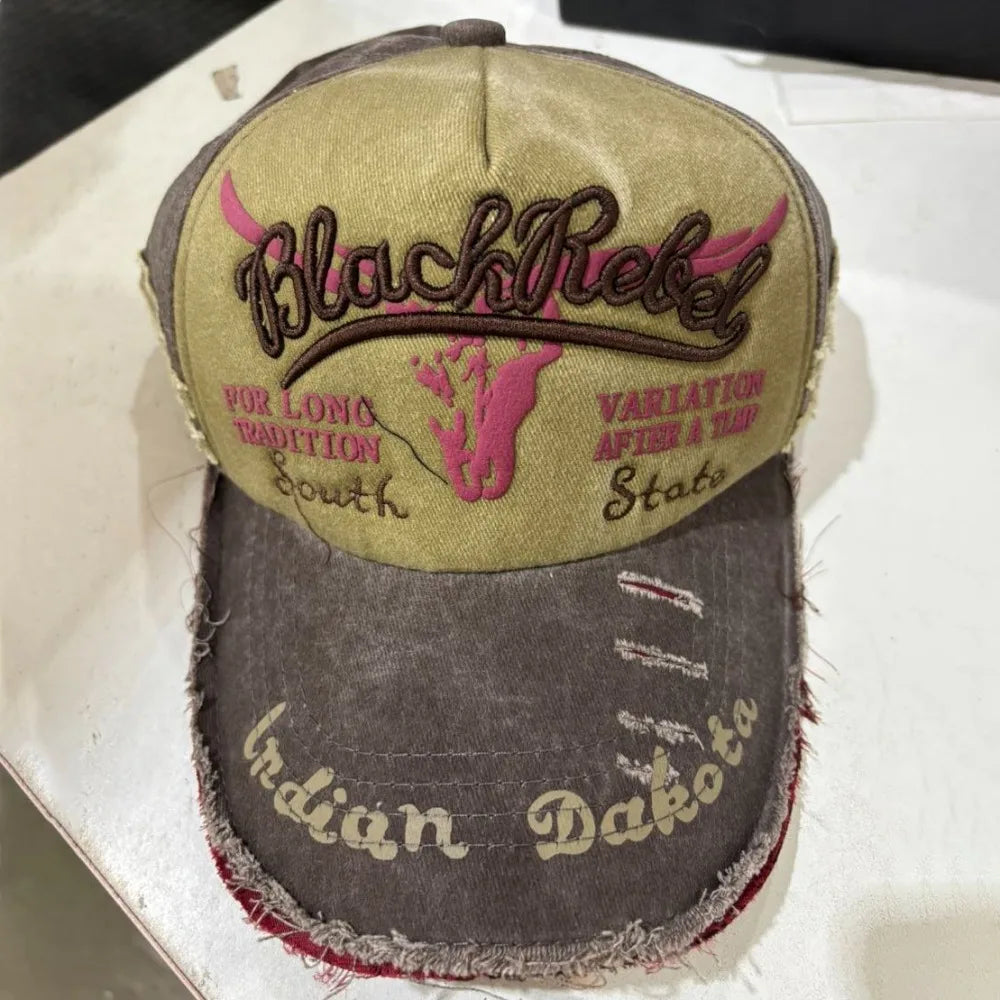 Gorra de béisbol ajustable de moda, lavada, con protección solar, estilo casual, bordado de letras, visera de algodón, diseño de retazos, estilo punk, gorra deportiva para el sol