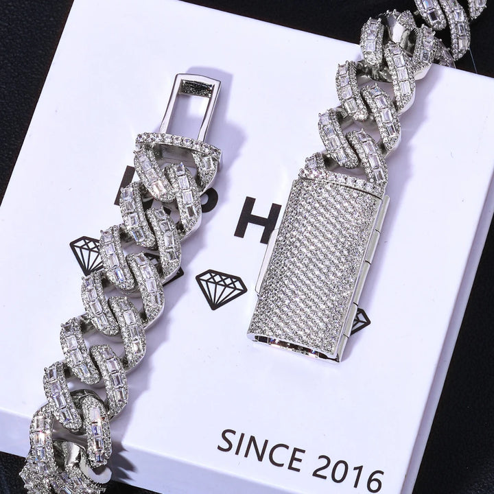 ESKEEM-cadena de eslabones cubanos de moissanita, 18mm, 3 filas, plata 925, pulsera de moissanita VVS totalmente helada, joyería de Hip Hop