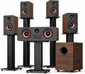 Barra de sonido con subwoofer y altavoces satélite, acabado negro y madera