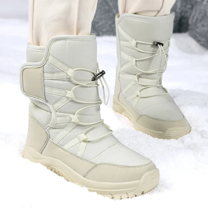 Botines de invierno para mujer, botas de nieve para mantener el calor, botas de senderismo con plataforma sin cordones para exteriores, botas de felpa gruesas para mujer