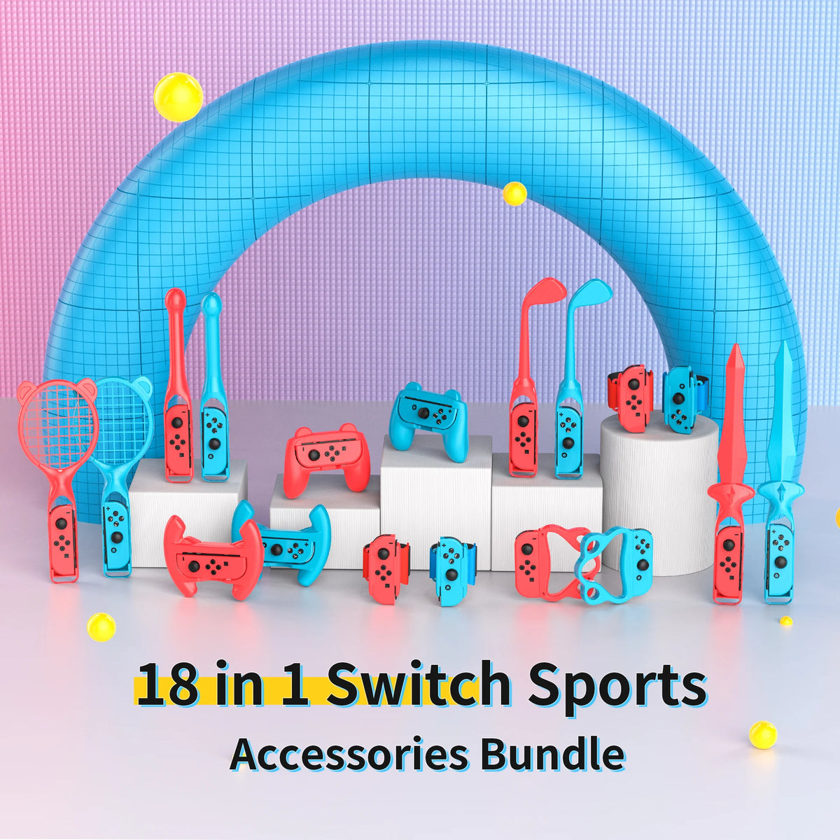 Hellodigi-Juego de interruptor 18 en 1 para Nintendo Switch/juegos OLED, deporte somatosensorial, raqueta de tenis, pulsera de baile, espadas