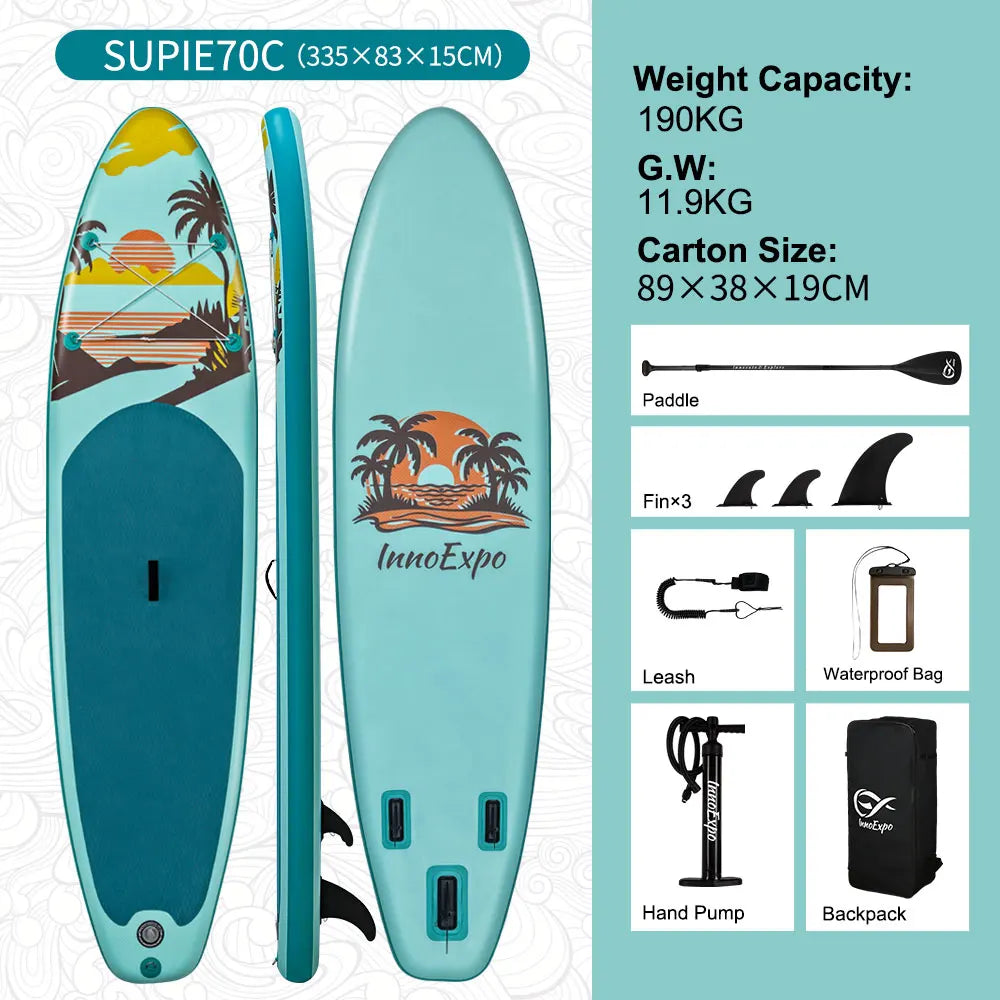 Tabla de Paddle Surf Inflable InnoExpo de 320-350 cm, Tabla de Surf SUP Antideslizante para Deportes Acuáticos con Accesorios
