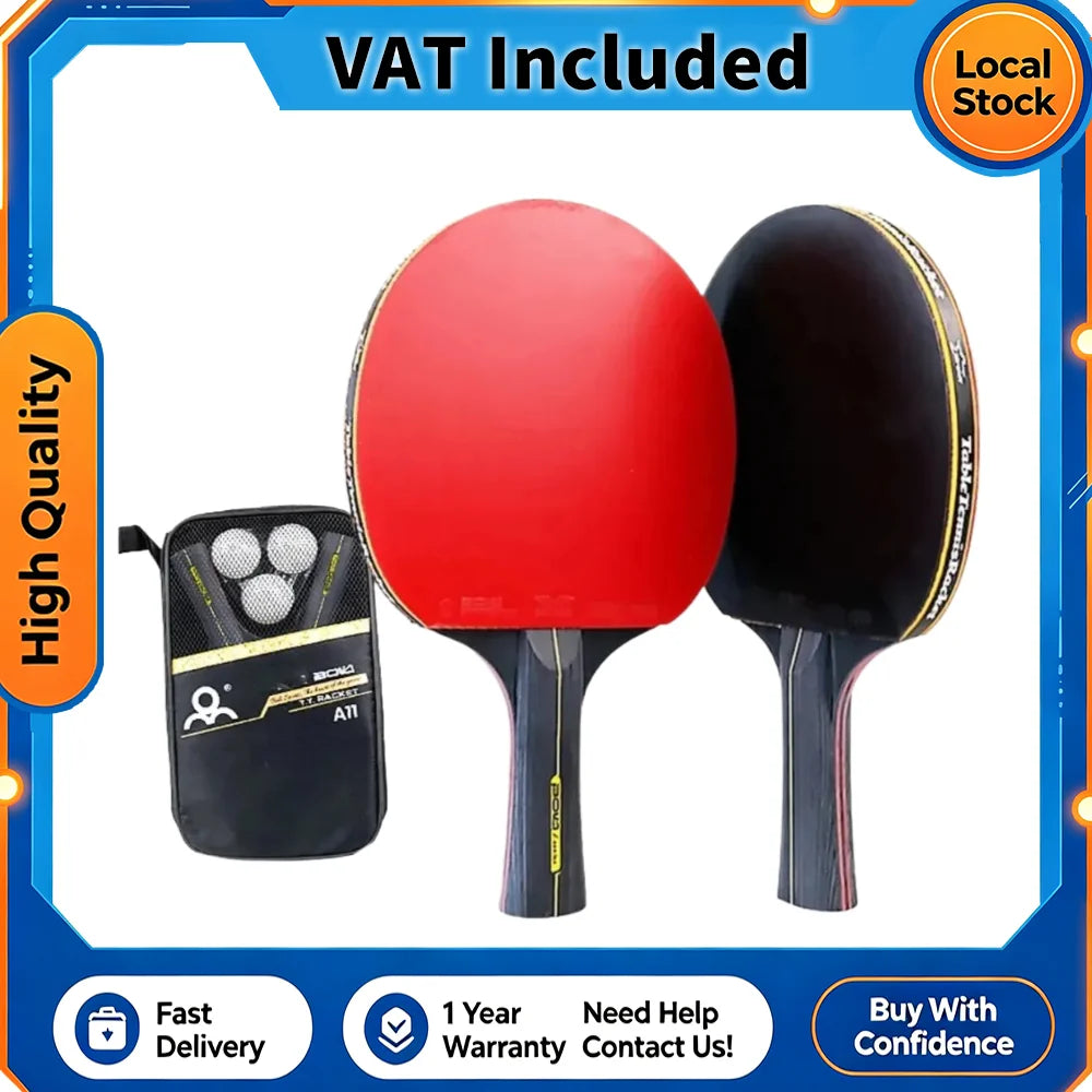 Juego Profesional de 2 Raquetas de Tenis de Mesa de 6 Estrellas, Raqueta de Ping Pong con Goma de Púas Internas, Hoja de Alta Calidad con Bolsa de Transporte