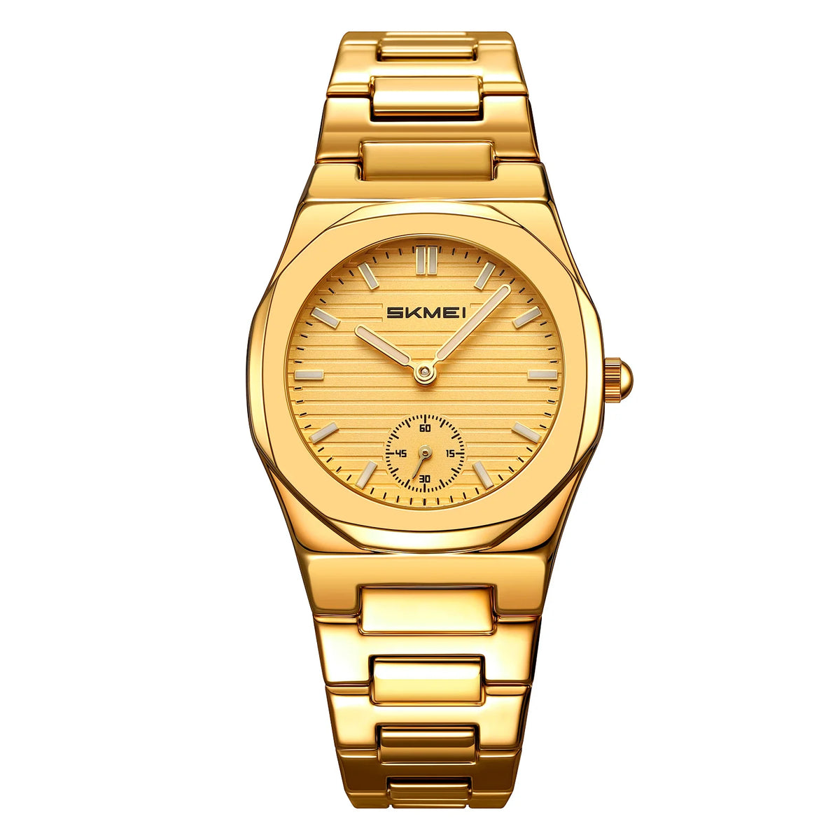 Reloj de cuarzo para mujer SKMEI con caja octogonal, brazalete de aleación de zinc, esfera de rayas horizontales, pequeño, resistente al agua, estilo ejecutivo 2681