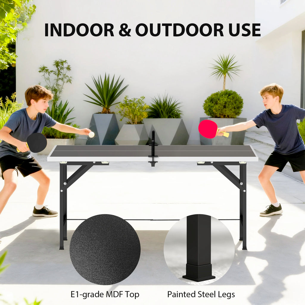 SPORTNOW Mini Mesa de Ping-Pong Plegable con Red 2 Raquetas y 3 Pelotas para Interior y Exterior 152x76x70 cm Negro
