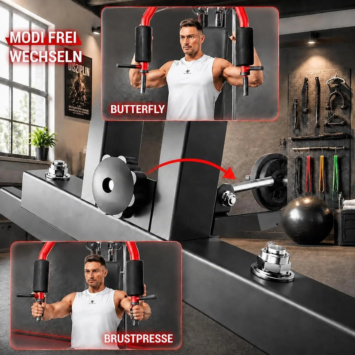 Gimnasio multifuncional profesional con cordones integrados y sistema de doble cable-Max. capacidad de carga de 180 kg para entrenamiento de fuerza exigente