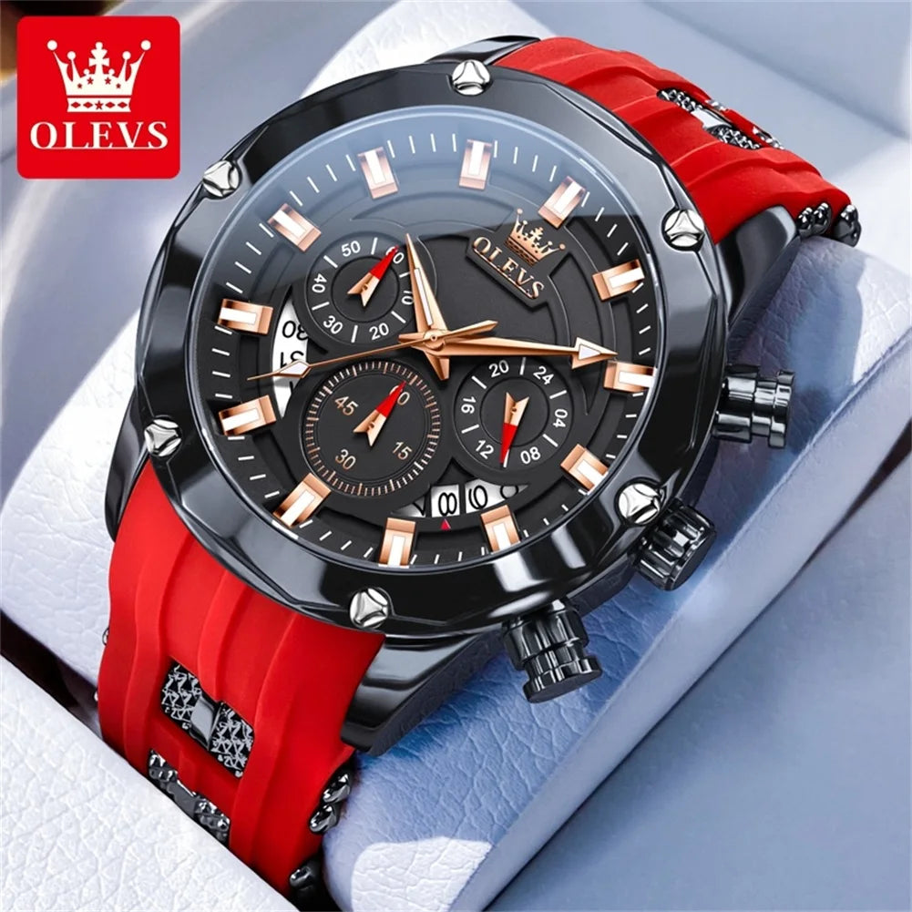 Reloj para hombre OLEVS original con correa de silicona, reloj de pulsera de cuarzo multifunción para hombre, cronógrafo deportivo de moda, reloj resistente al agua 9991