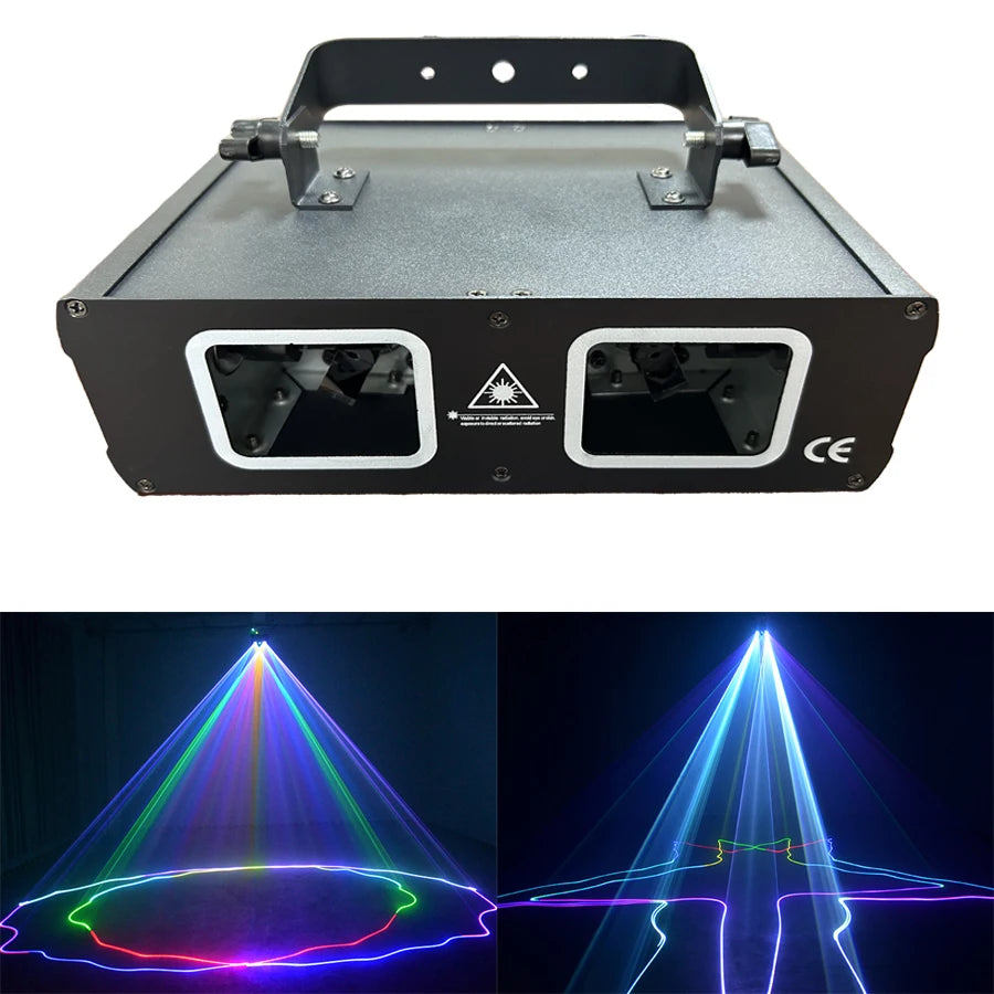 Luz láser de escáner de línea de haz RGB con doble lente, iluminación de escenario DMX512 para discoteca, bodas, bares y espectáculos