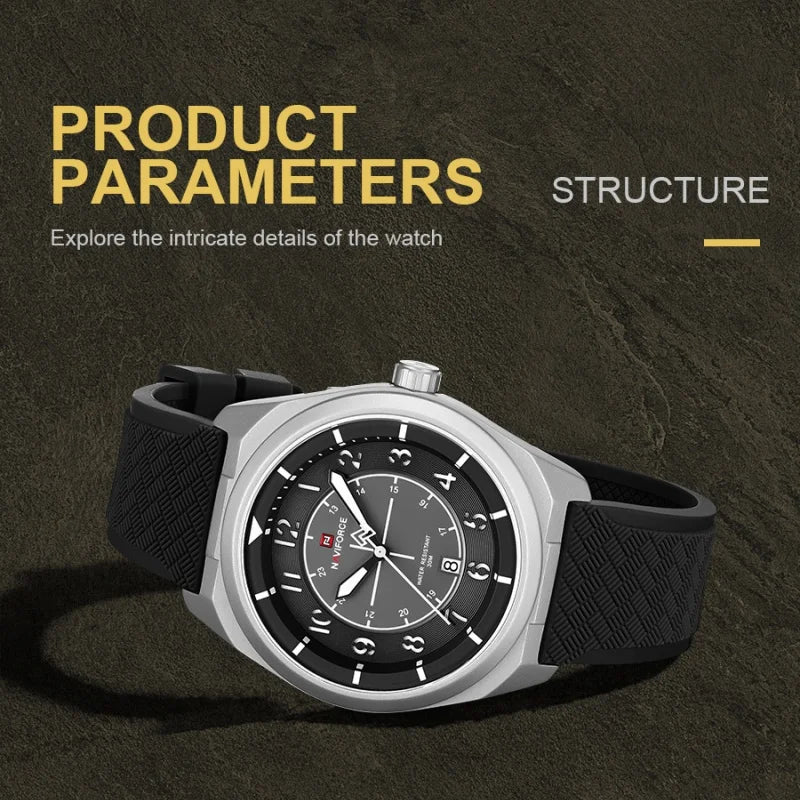Reloj deportivo táctico militar NAVIFORCE para hombre, con correa de silicona luminosa, movimiento de cuarzo, resistente al agua 3ATM y caja de aleación de zinc