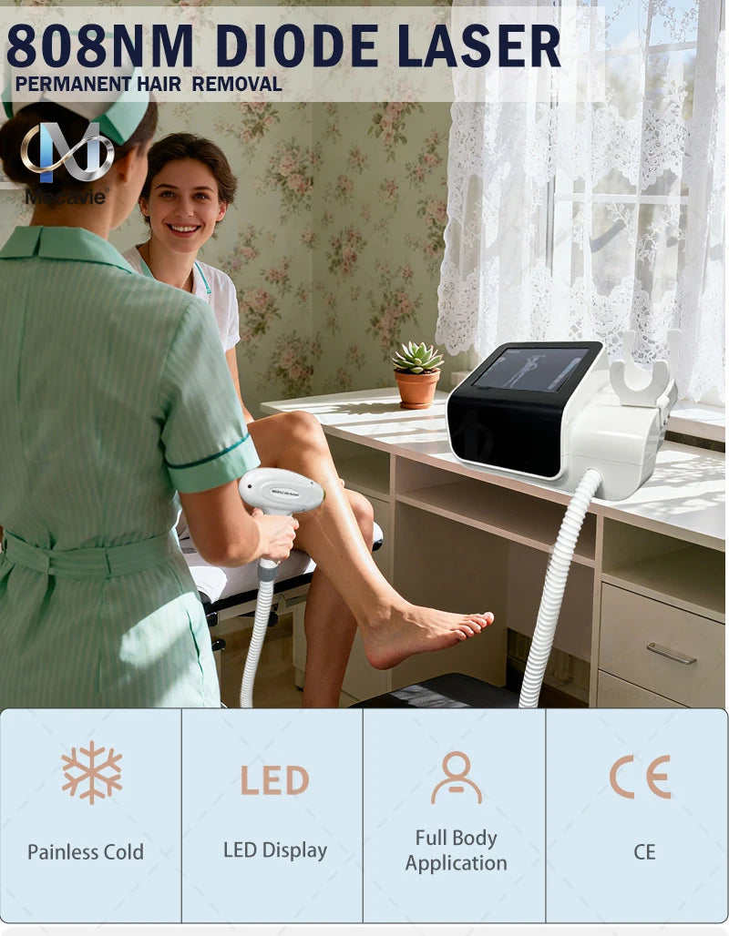Dispositivo profesional de depilación láser con diodo de 808 nm, tecnología de enfriamiento con hielo para una aplicación indolora, para el rostro, el cuerpo y la zona del bikini, máquina de belleza para salones de esté