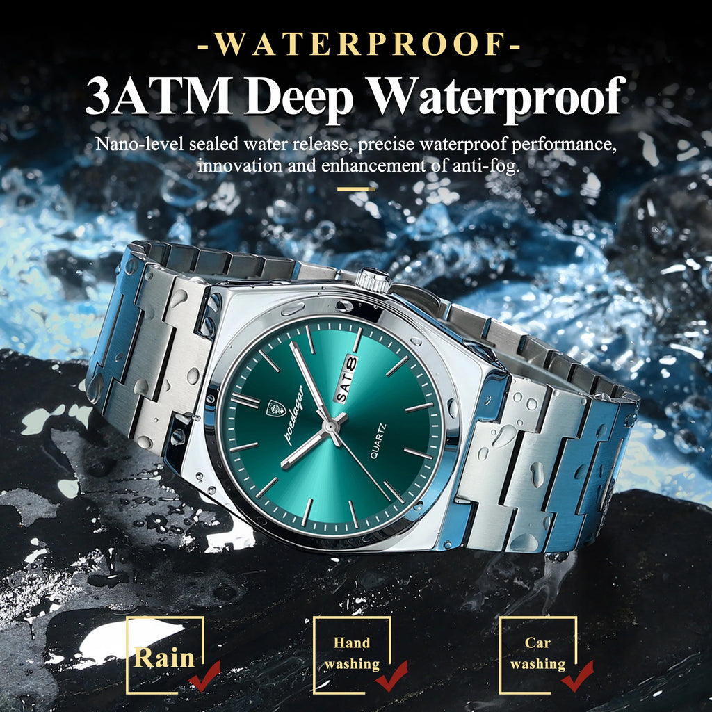 Reloj de pulsera de cuarzo para hombre POEDAGAR, moda de lujo, casual, luminoso, resistente al agua, de acero inoxidable, con indicador de fecha y día
