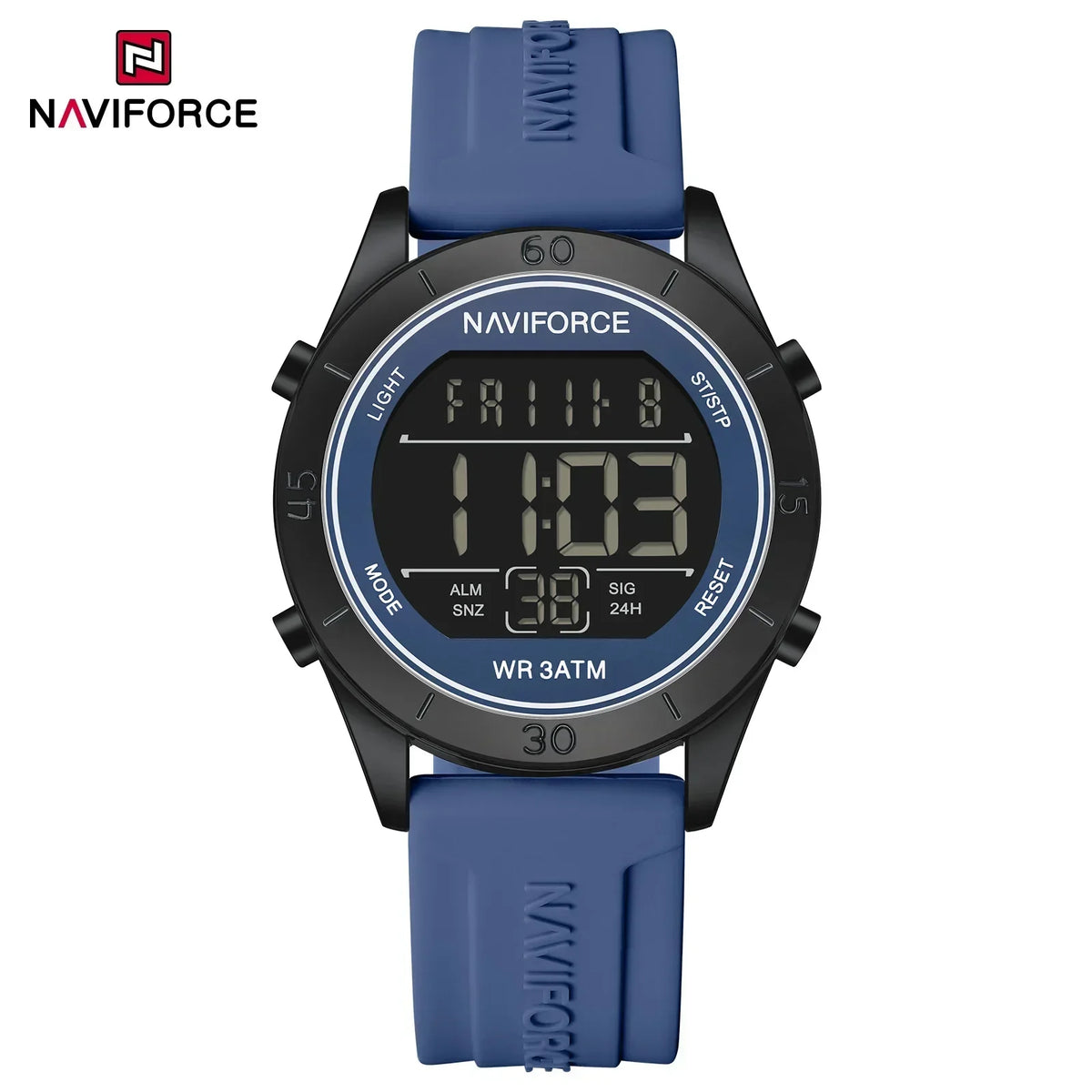 Reloj digital electrónico de moda para mujer NAVIFORCE con cronógrafo LED, luminoso, resistente al agua 5ATM y correa de silicona deportiva