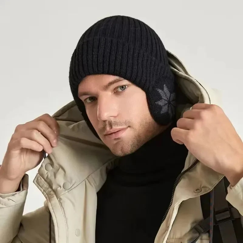 Gorro de invierno de punto con forro de felpa, cálido, para hombre y mujer, gorro de lana unisex para actividades al aire libre, que protege de las heladas y tiene un diseño con motivos de copos de nieve, un gorro de nieve