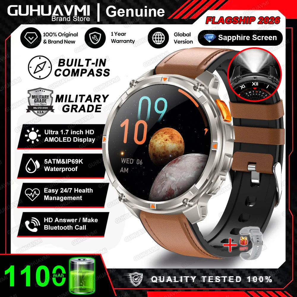 Reloj inteligente militar T-Rex3 Pro 2026, batería de 1100 mAh, GPS, resistente al agua 5ATM, rastreador deportivo de carrera, brújula para exteriores