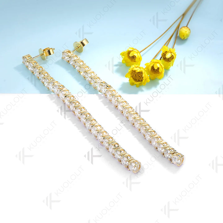 Kuololit 10.5CTW Pendientes de tuerca con diamantes cultivados en laboratorio para mujer Sólido 18K14K10K Pendientes largos de tenis amarillos DVS1 para regalos de Navidad