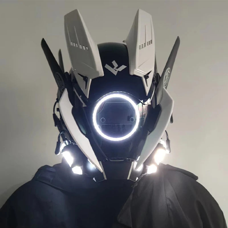 Máscara de casco nuevo Cyberpunk Samurai Robot Tech Shinobi especial Punk Techwear con luz Led máscara de Cosplay juguete niños regalo de Halloween ﻿
