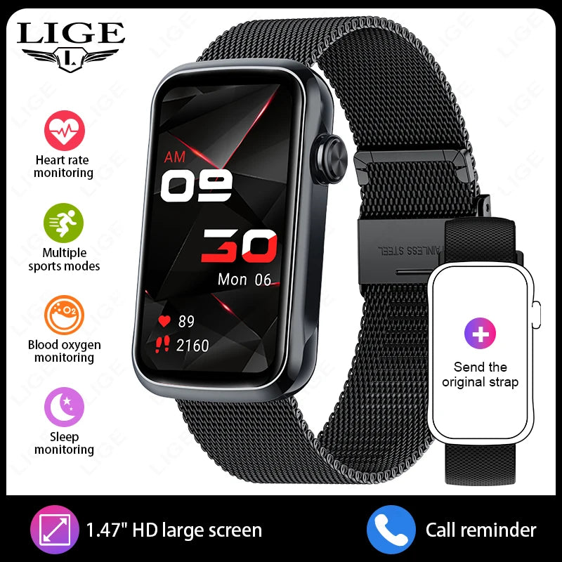 Reloj inteligente LIGE de 1.47" para mujer y hombre, pulsera inteligente con monitor de frecuencia cardíaca, contador de pasos, deporte, fitness, salud y resistente al agua, smartwatch para dama