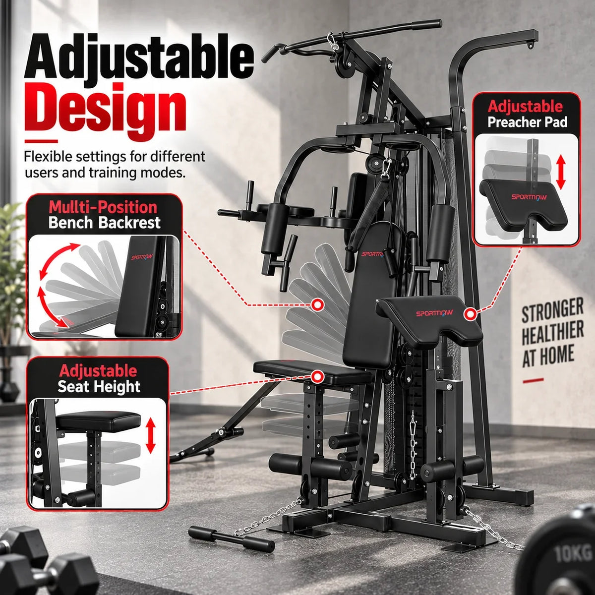 Sistema completo de entrenamiento físico en casa para la pérdida de peso y el aumento de la fuerza, máquina de gimnasio multifuncional con capacidad para ejercicios de todo el cuerpo, resistencia ajustable, diseño cómodo