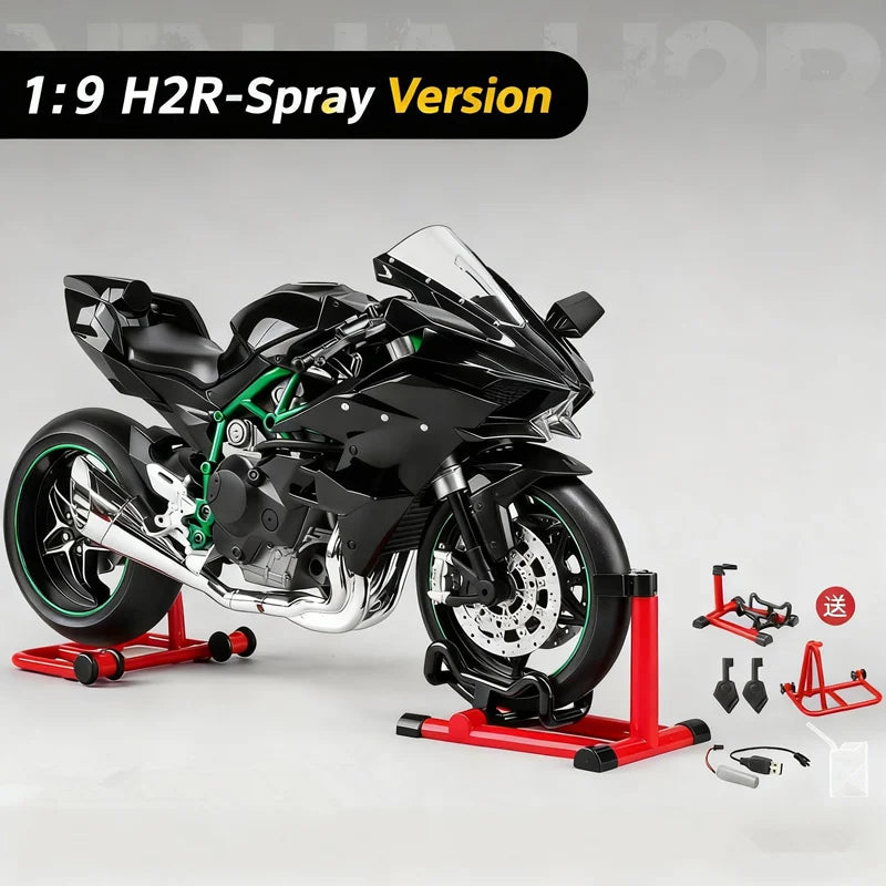 Key Start 1:9 H2 H2R Alloy Racing Motorcycle Model Diecast Track Sports Motorcycle Model Sound and Light With Spray Kid Toy Gift