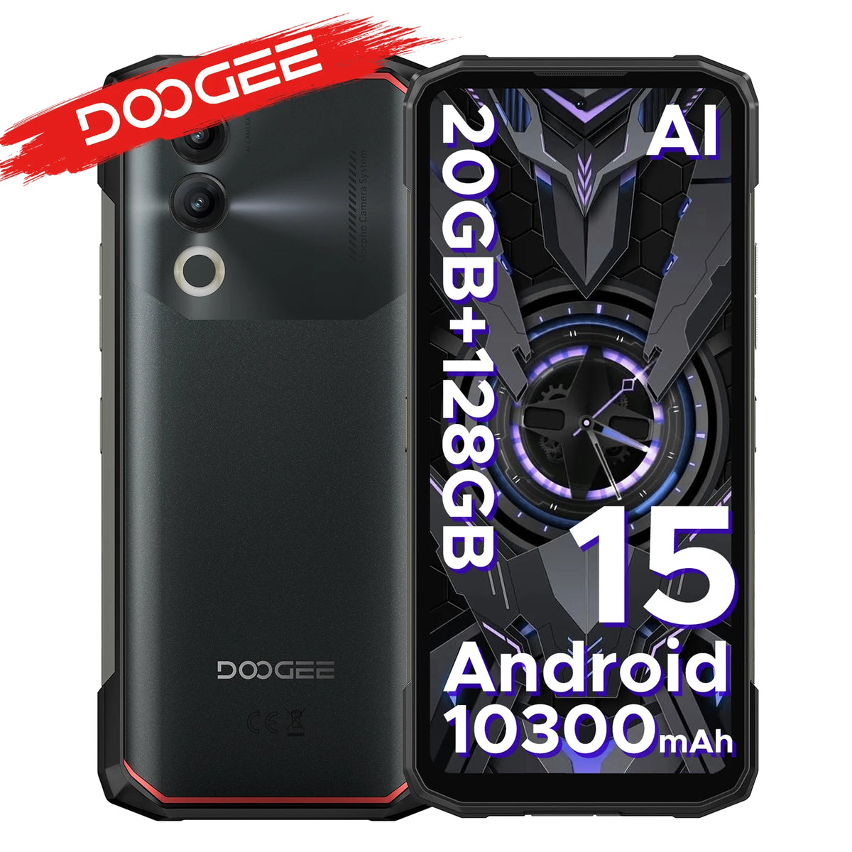 Teléfono resistente DOOGEE Blade20, IA Gemini, batería de 10300 mAh, pantalla HD+ de 6,6'', 20 GB 128 GB, versión global, teléfono inteligente con IA, NFC, Android 15