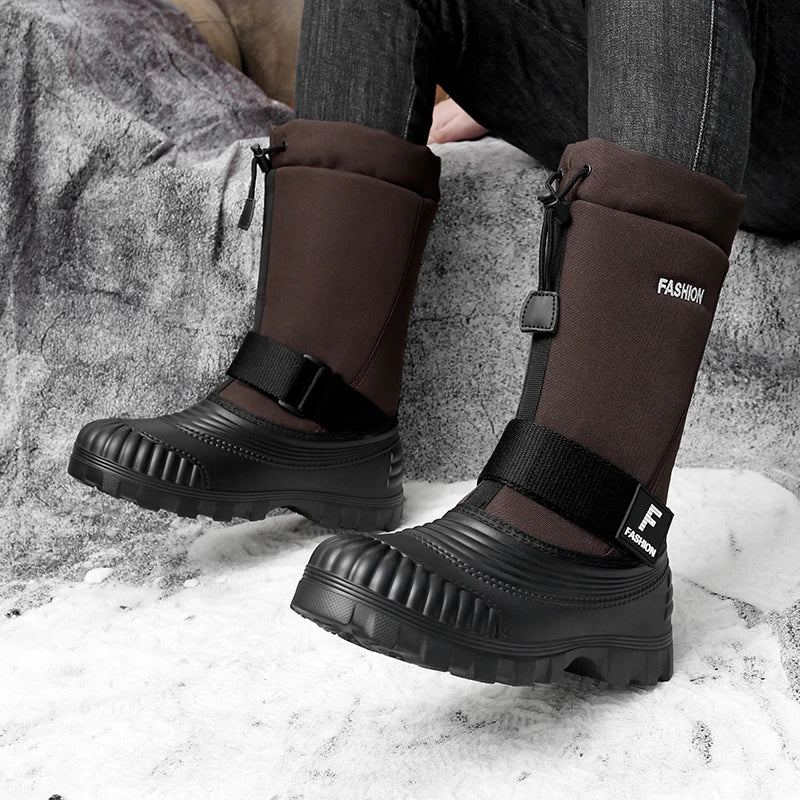 STRONGSHEN-Botas de nieve impermeables para hombre, botas de trabajo de algodón, antideslizantes, cálidas, de media pantorrilla, para pesca y esquí, para invierno