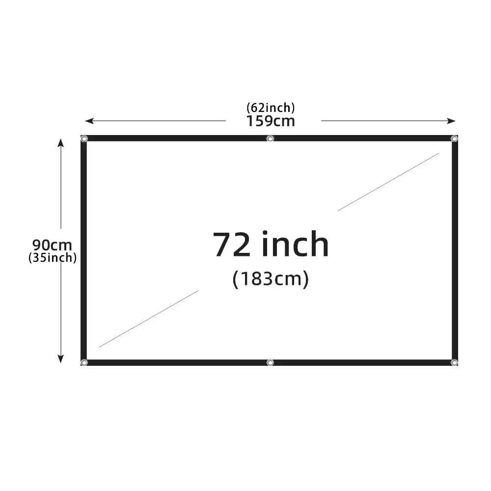 Pantalla de proyección plegable con marco negro, formato 16:9, 72 pulgadas.