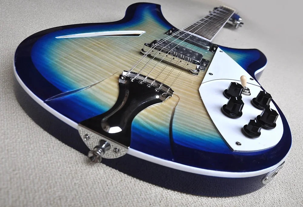 Guitarra Eléctrica Azul Semi-Hollow de 12 Cuerdas con Herrajes Cromados