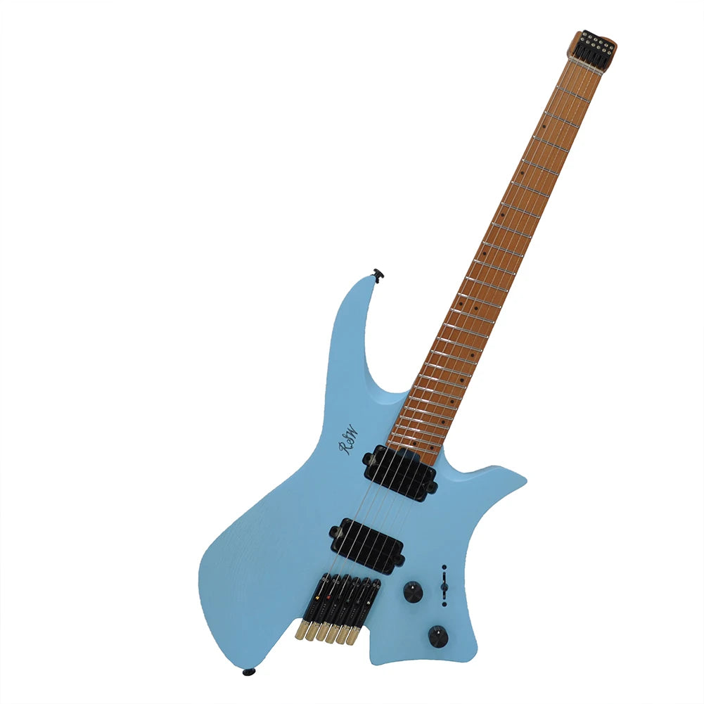 Guitarra eléctrica sin cabeza con cuerpo de fresno asado, puente fijo, ultraligero, pequeño, a escala, diseño apto para viajes para actuaciones