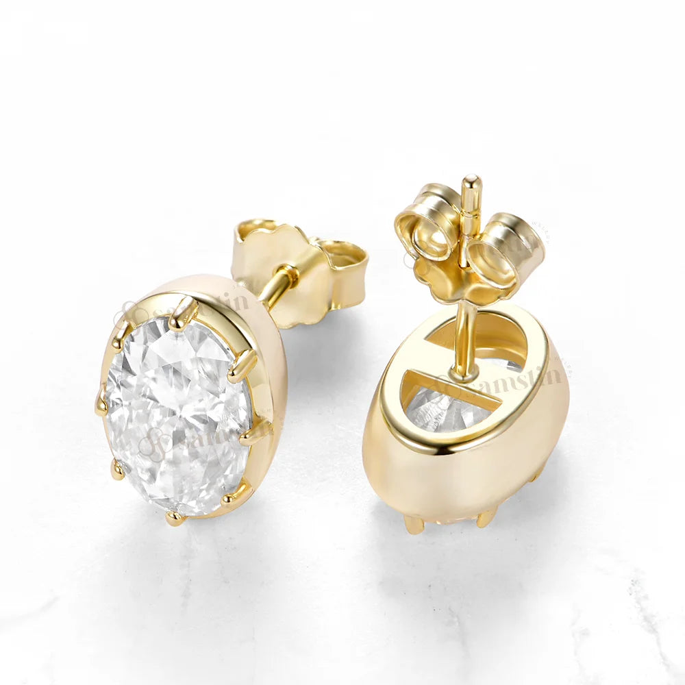 Pendientes Ovalados Personalizados Samstin con Diamantes Cultivados en Laboratorio IGI de 4CTW para Mujeres y Hombres, Oro Amarillo Sólido de 14K 10K 585 para Regalos de Navidad